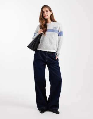 Mango Teen Knit Varsity Nyc Sweater In Gray