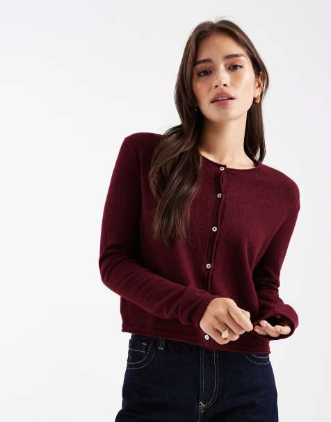 Mango Teen knitted cardigan in burgundy - view 1