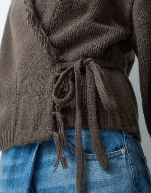 Mango Teen knitted cardigan with fringing in brown, 3 of 5