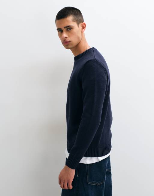 Mango Teen knitted crew neck jumper in navy, 2 of 5