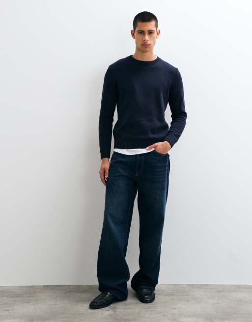 Mango Teen knitted crew neck jumper in navy, 3 of 5