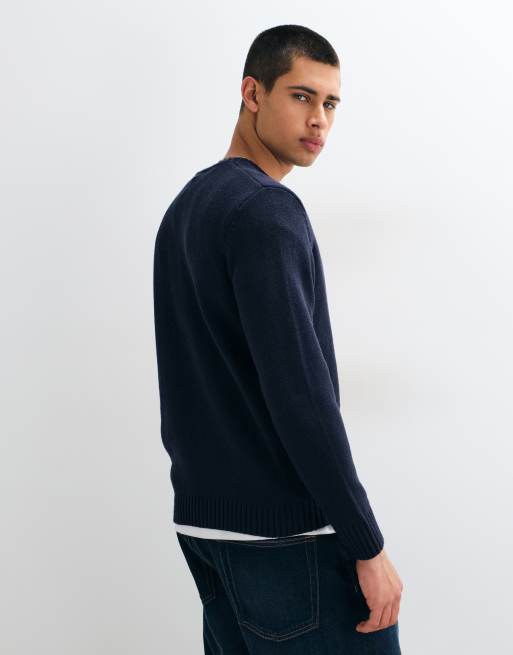 Mango Teen knitted crew neck sweater in navy, 4 of 5
