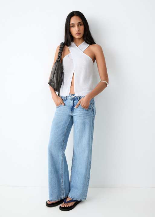 Mango Teen knitted cross detail top in silver, 4 of 4