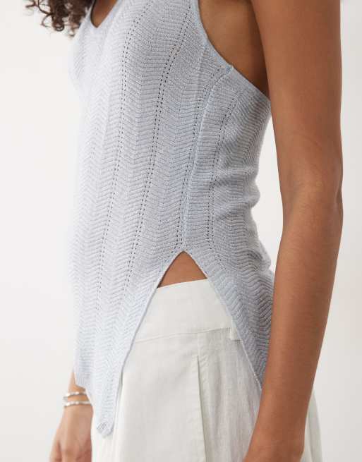 Mango Teen knitted halterneck asymmetric hem top in silver, 3 of 4
