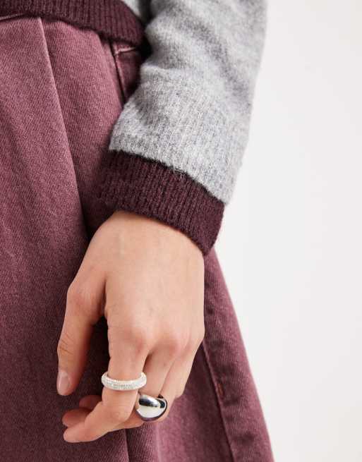 Mango Teen knitted jumper in light grey with burgundy trim, 2 of 4
