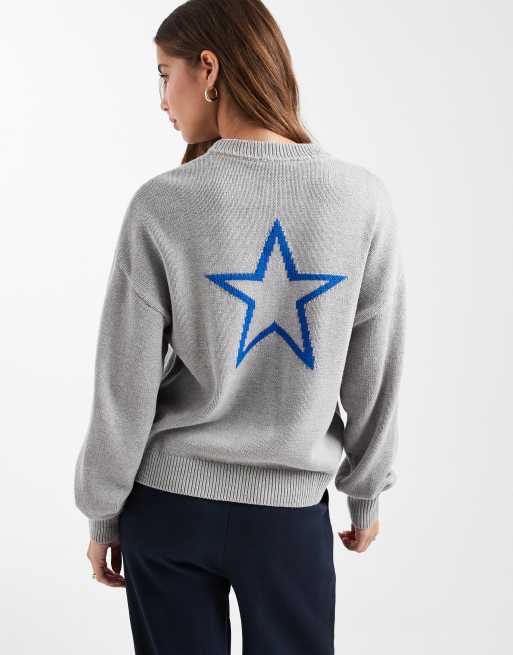 Mango Teen knitted jumper with embrdoiered star in grey , 2 of 4