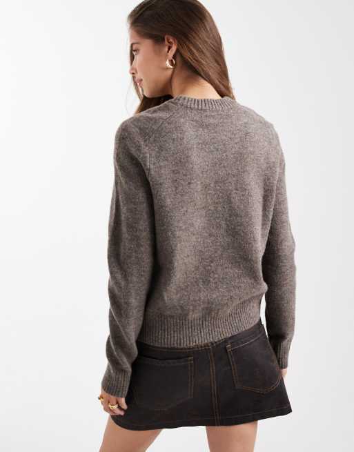 Mango Teen knitted jumper with eyelet detail in brown, 3 of 4