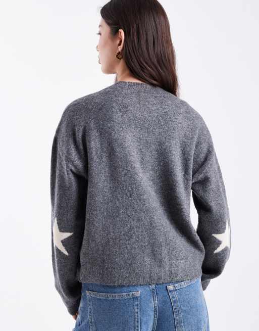 Mango Teen knitted jumper with star detail in charcoal , 3 of 4