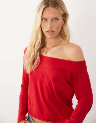 Mango Teen Knitted Long Sleeve Top In Red