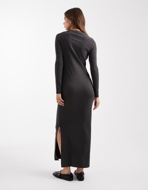 Mango Teen knitted maxi dress with wrap detail in charcoal, 4 of 4