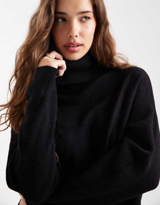 Mango Teen knitted mini dress with roll neck in black , 3 of 4