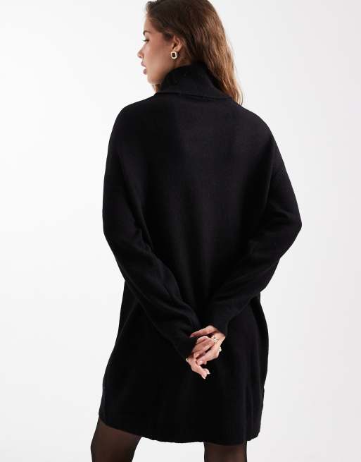 Mango Teen knitted mini dress with roll neck in black , 4 of 4