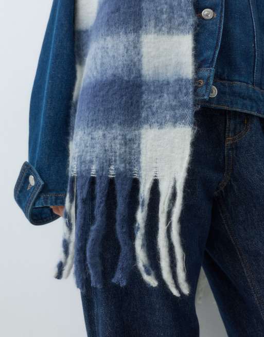 Mango Teen knitted scarf in blue and white check print, 5 of 5