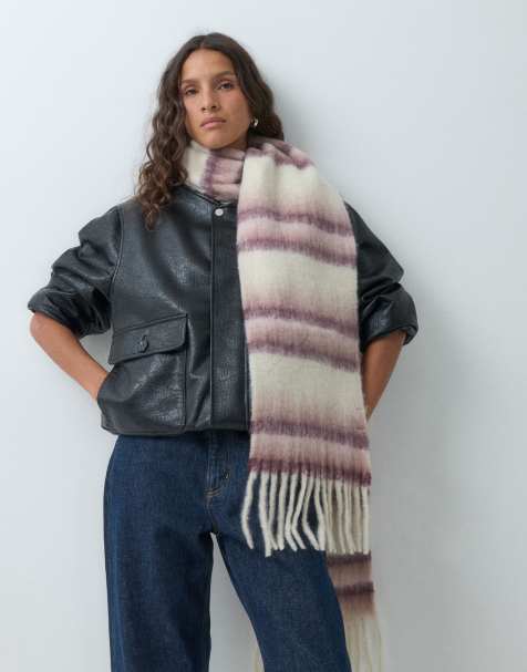 Mango Teen knitted scarf in pink and cream stripe print - view 1
