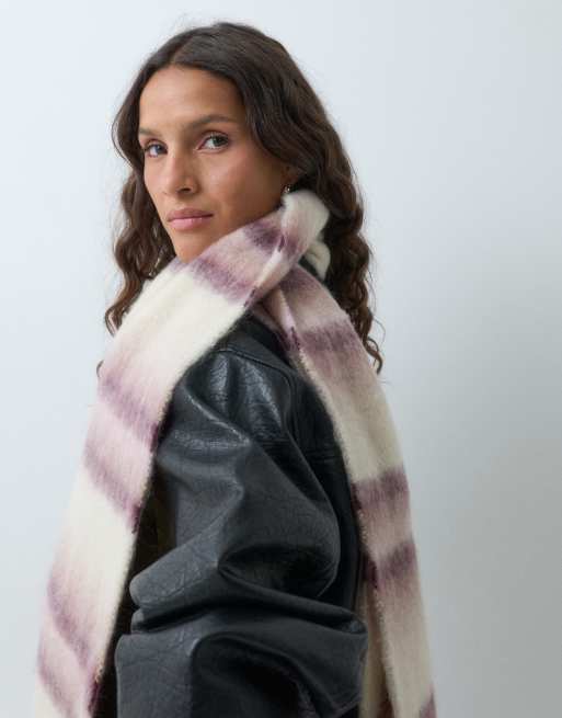 Mango Teen knitted scarf in pink and cream stripe print, 2 of 5
