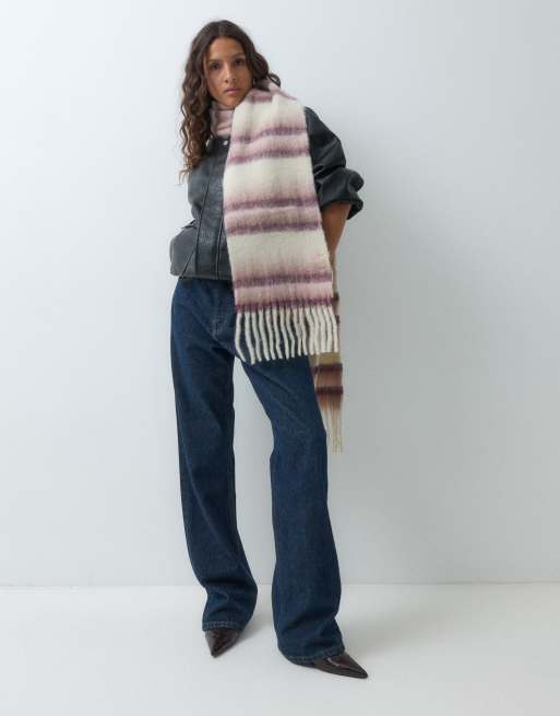 Mango Teen knitted scarf in pink and cream stripe print, 3 of 5