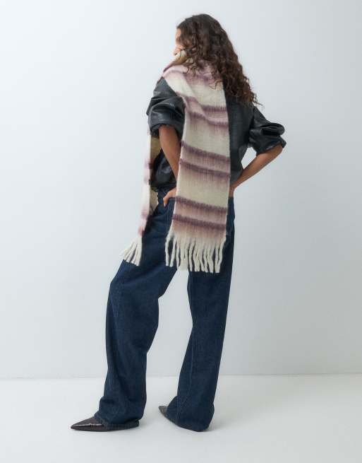 Mango Teen knitted scarf in pink and cream stripe print, 4 of 5