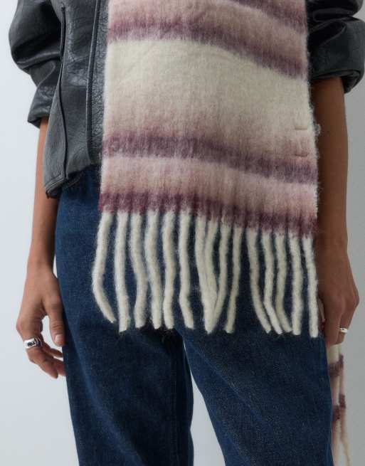 Mango Teen knitted scarf in pink and cream stripe print, 5 of 5