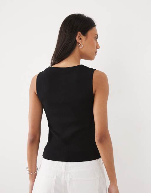 Mango Teen knitted scoop neck sleeveless top with tie front in black, 3 of 4