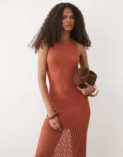 Mango Teen knitted sleeveless maxi dress in rust, 2 of 4