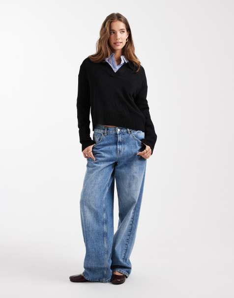 Mango Teen knitted v neck jumper in black  - view 1