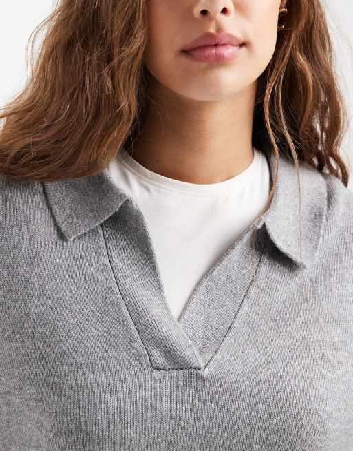 Mango Teen knitted v neck jumper in grey , 3 of 4