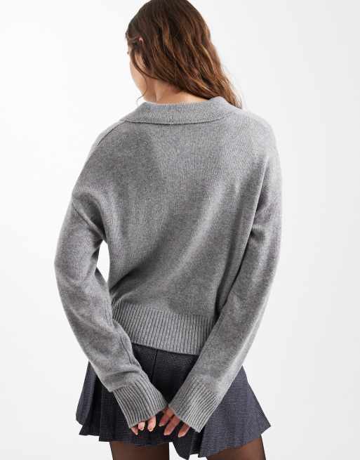 Mango Teen knitted v neck jumper in grey , 4 of 4