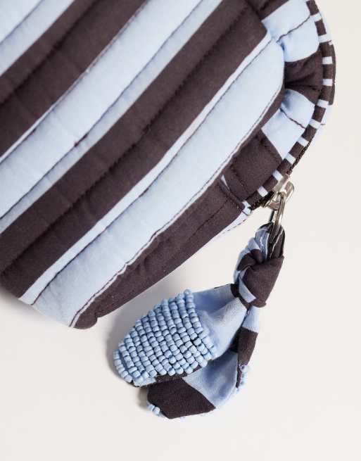 Mango Teen Kosmetiktasche mit braunem und blauem Streifenprint, 3 von 4