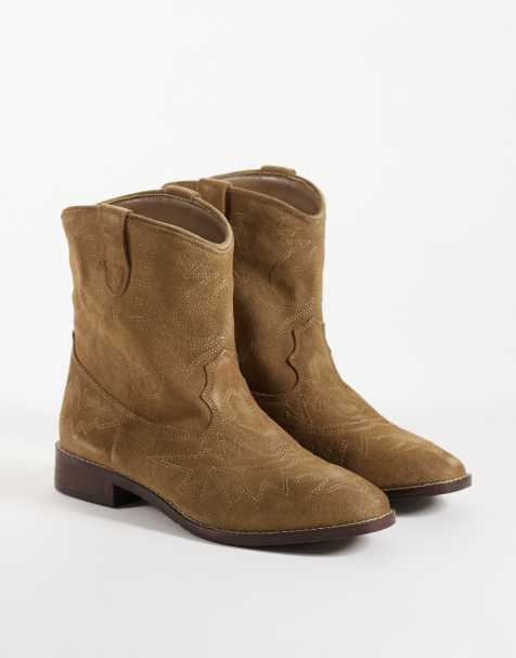 Mango Teen kurzer Western-Boot aus Wildleder in Sand - view 1