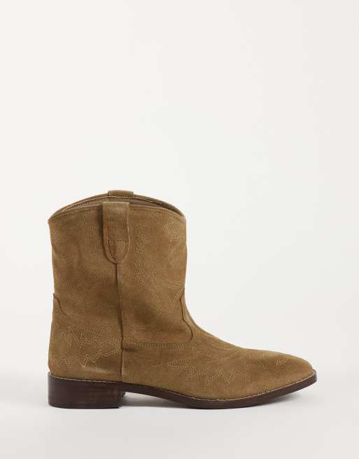 Mango Teen kurzer Western-Boot aus Wildleder in Sand, 3 von 4