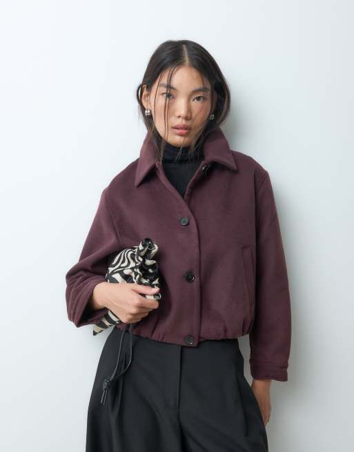 Mango Teen Kurzjacke mit Ballon-Saum und Knopfleiste in Burgunderrot, 3 von 5