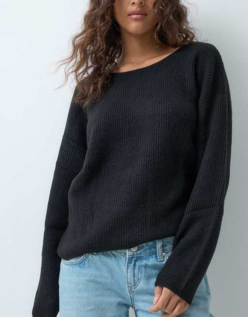 Mango Teen lace back knitted jumper in black, 2 of 5