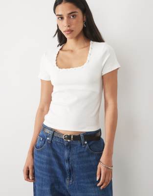 Mango Teen Lace Up Detailing T-shirt In White