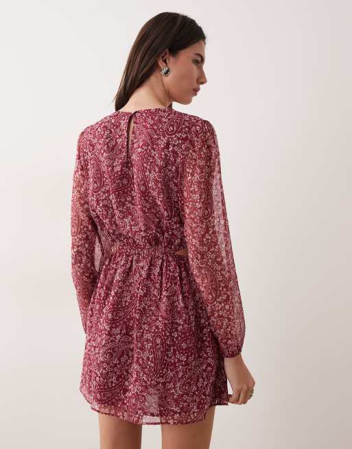 Mango Teen – Langärmliges Minikleid mit geraffter Taille und rosa Blumenmuster, 4 von 4