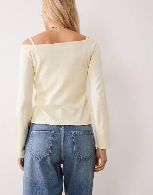 Mango Teen leichter Stricktop in Pastellgelb, 4 von 4