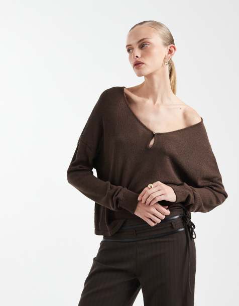 Mango Teen lightweight knitted top in brown - view 1
