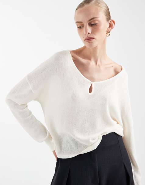 Mango Teen lightweight knitted top in cream - view 1