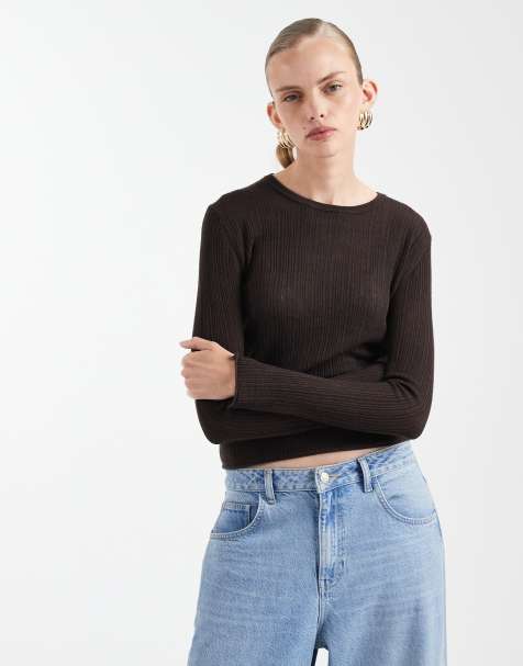 Mango Teen lightweight knitted top with flared sleeves in brown