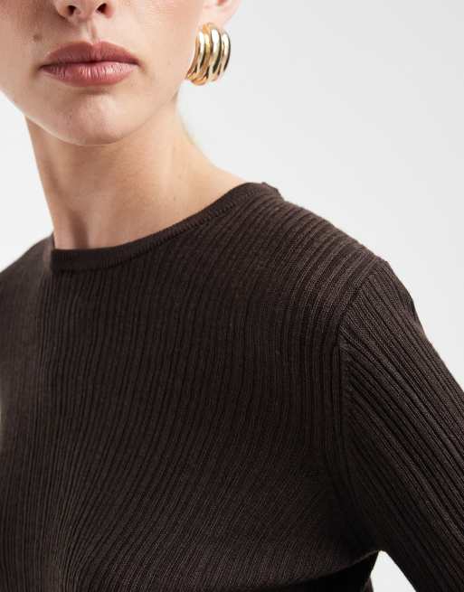 Mango Teen lightweight knitted top with flared sleeves in brown, 3 of 4