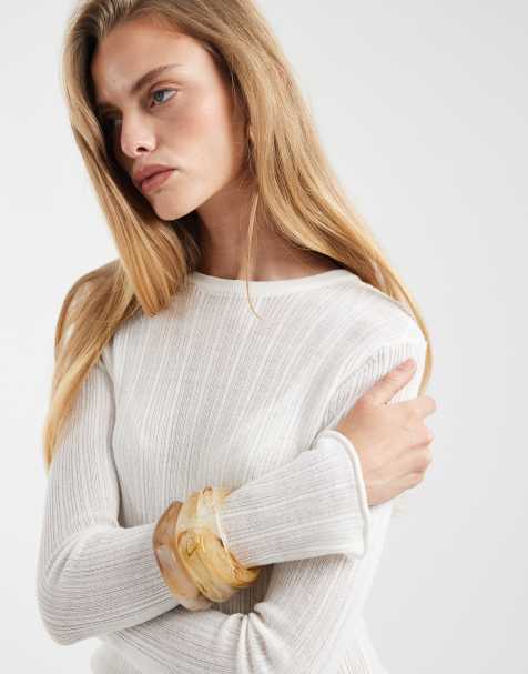 Mango Teen lightweight knitted top with flared sleeves in white - view 1