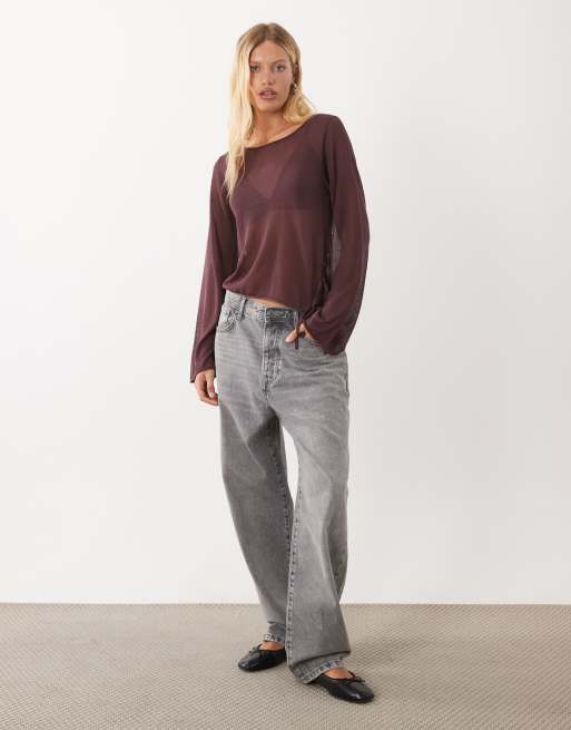 Mango Teen lightweight knitted top with tie detail in burgundy, 2 of 4