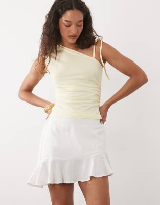 Mango Teen Linen Mix Asymmetric Hem Mini Skirt In Neutral