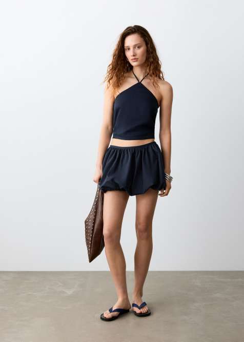 Mango Teen linen mix halterneck top in navy