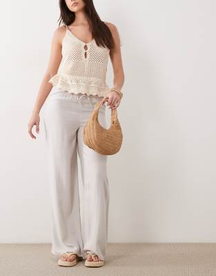 Mango Teen linen mix tie waist pants in light gray light gray 11590₽