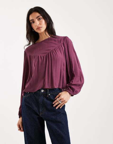 Mango Teen long sleeve blouse in plum - view 1