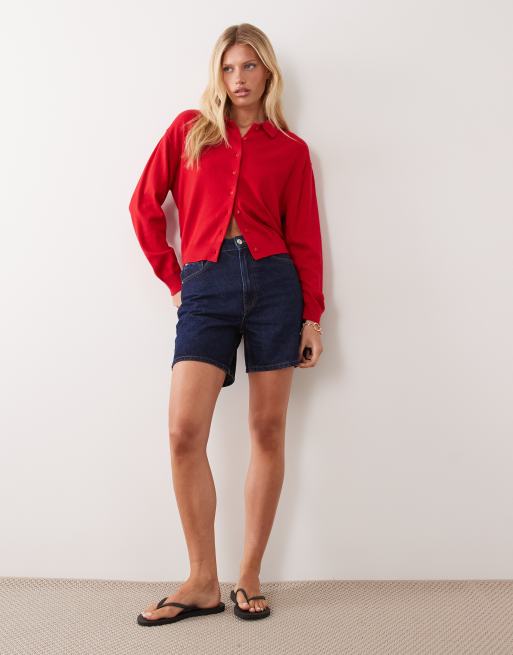Mango Teen long sleeve knitted polo cardigan in red, 2 of 4