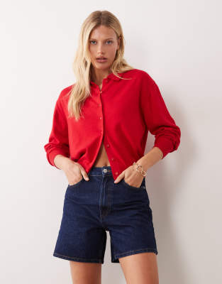 Mango Teen Long Sleeve Knitted Polo Top In Red