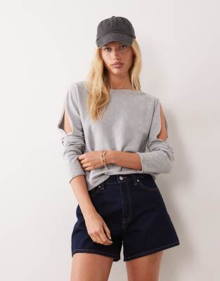 Mango Teen Long Sleeve Knitted Top In Gray