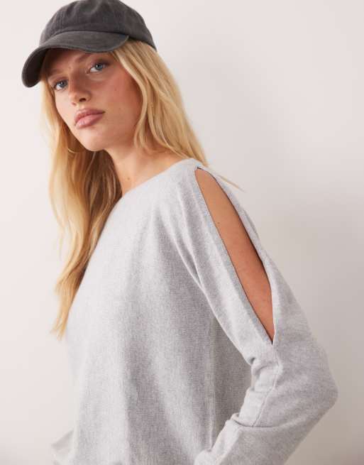 Mango Teen long sleeve knitted top in grey, 3 of 4