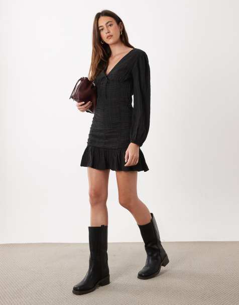 Mango Teen long sleeve mini dress in black - view 1